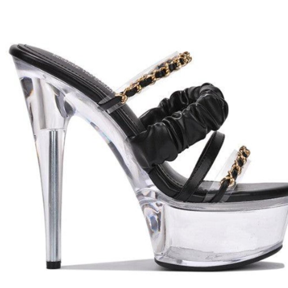 Cape Robbin Callum Black Gold Chain Platform Heels Sz 11 - Picture 2 of 11